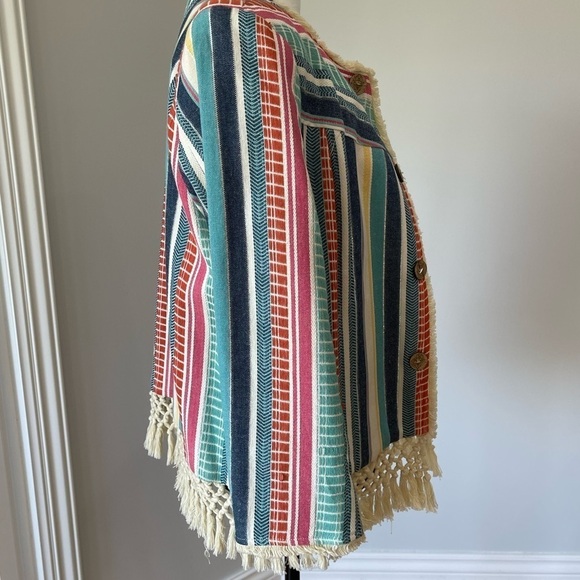 Multiples striped tassel fringe bohemian look open front jacket in a size large - Picture 4 of 16